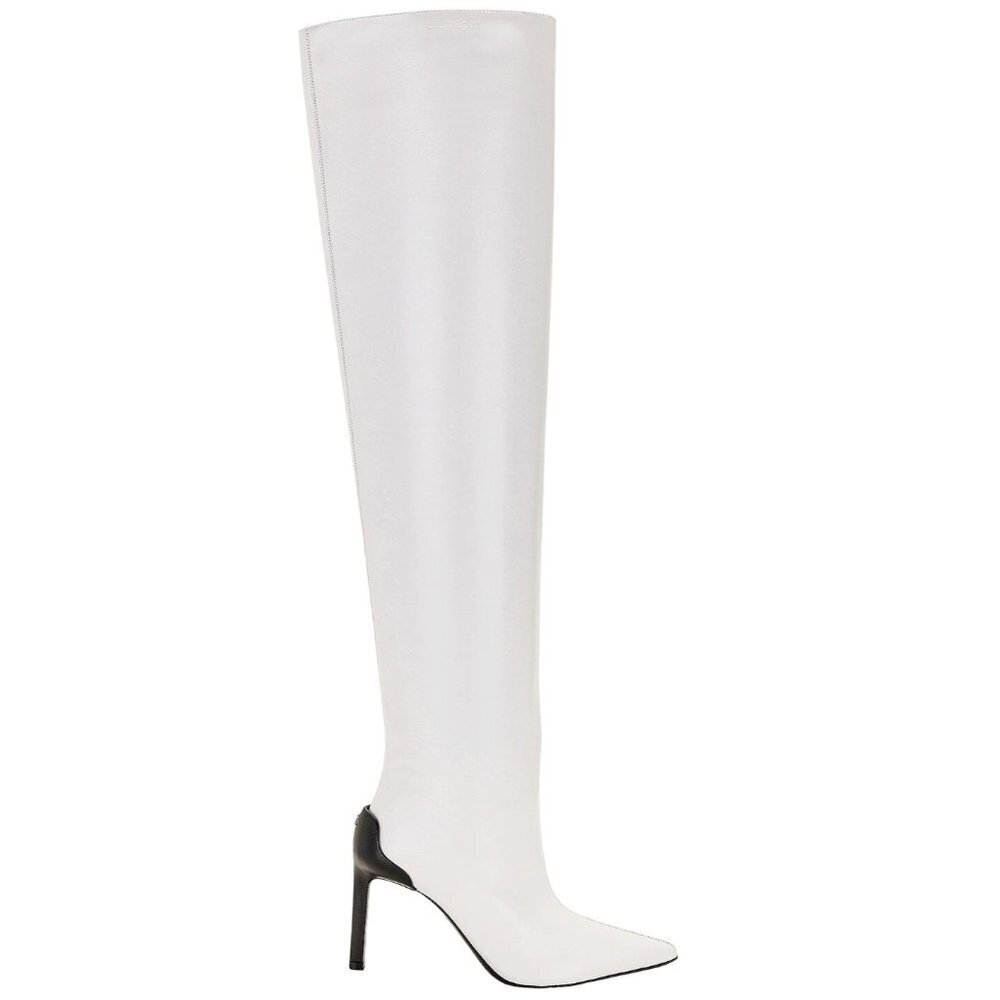 COURREGES Sharp Leather High Boots in Heritage White 38 New Womens Over the Knee